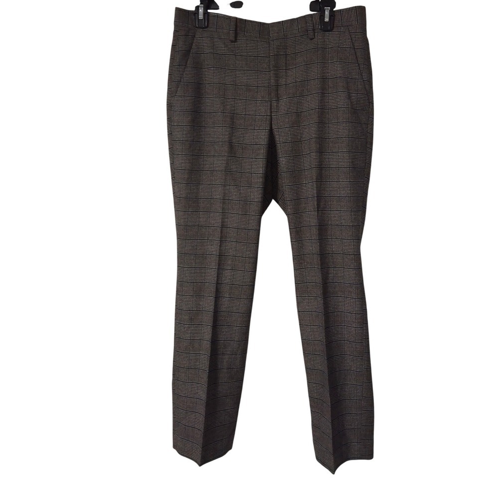 Men's Express Brown Plaid Dress Pants | Tailored Casual Trousers, Slim 31 x 30